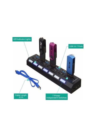 7 Port Usb 3.0 Hub Çoklayıcı Anahtarlı Yüksek Hızlı 1Tb Destekli (278557913)