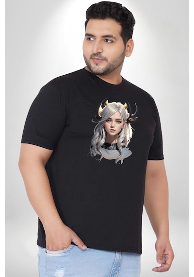 Angemiel Koç Erkek Kadın Unisex Savaşcı Siyah Büyük Beden Erkek Kadın Unisex Basic Ön Baskılı Tişört Siyah
