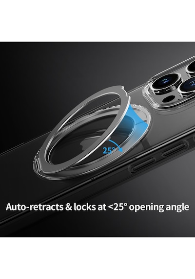 Rock Apple Uyumlu iPhone 16 Pro Crystal Rotating Magsafe Stantlı Kılıf Şeffaf Şeffaf
