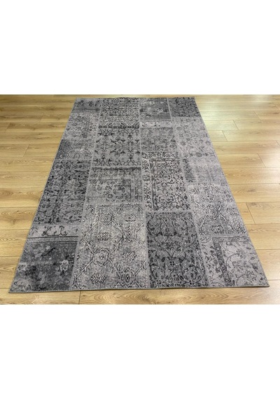 Çam Halı Siesta Patchwork 32-463 Etnik Eskitme Desenli Dokuma Tabanlı Yıkanabilir Şönil Salon Ve Oda Halısı Koyu Gri