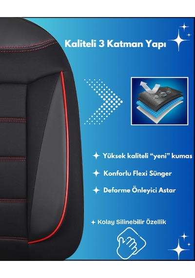 Dacia Duster Araçlara Uyumlu Tam Takım Flex K Model Oto Koltuk Kılıfı Siyah-kırmızı