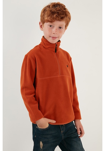 Lela Yumuşak Dokulu Fermuarlı Dik Yaka Şardonlu Kışlık Unisex Çocuk Polar 5905002 Oranj