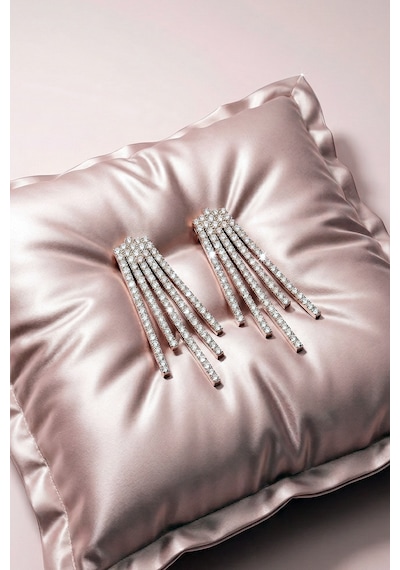 Valmont Accessories Kristal Taşlı Işıltılı Şık Kadın Küpe Gümüş