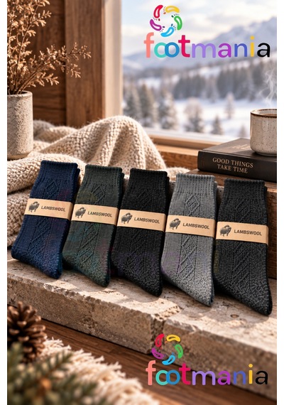 Footmania Erkek Lambswool Kışlık Çorap 5 Çift Çoklu Renk