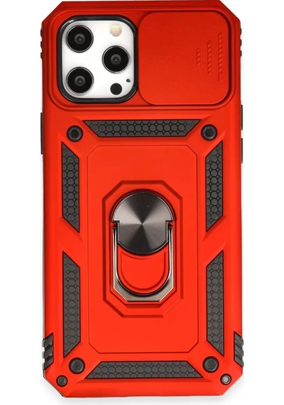 Newface Apple İphone 12 Pro Max Kılıf Pars Lens Yüzüklü Silikon - Kırmızı