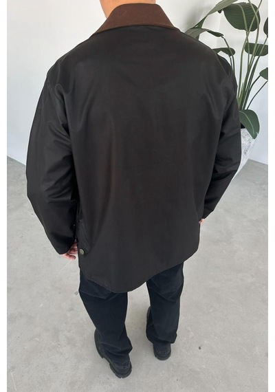 Siyah Waxed Çıt Çıt Cep Detay Oversize Ceket Siyah