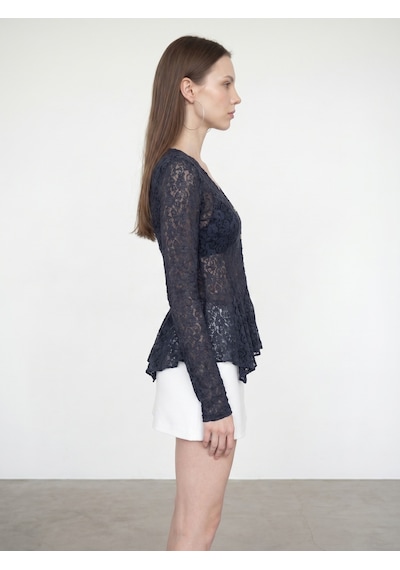 Dilvin 60433 Düğmeli Peplum Dantel Hırka-indigo İndigo