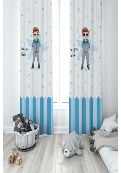 Mekta Home Bebek Ve Çocuk Odası Süper Star Yıldızlı 2 Kanat Fon Perde