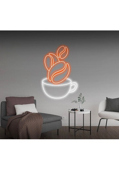 Kahve Fincanı Şekilli Neon Tabela Beyaz