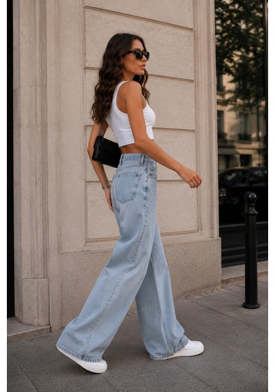 Cedy Denim Cedy Denım Açık Mavi Yüksek Bel Baggy Jean Pantolon E7010
