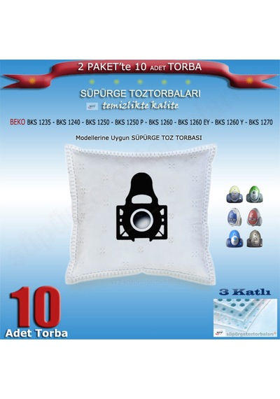 Bks 1235 - 1240 - 1250 - 1250p - 1260 - 1260ey - 1260y-1270 Süpürge Toz Torbası 10 Adet 200720
