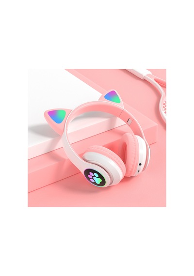 Kulak Üstü Bluetooh Kulaklık Rgb Işıklı Katlanabilir Stero Oyun Ve Müzik Kulaklığı Pembe - 605390252