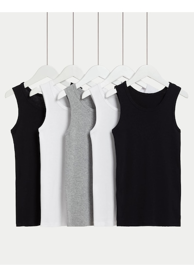 Marks & Spencer Saf Pamuklu 5'li Atlet (2-16 Yaş) T71001411V Siyah