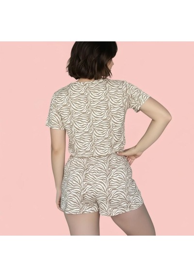 Merlot T-shirt Şort Örme Pijama Takımı Kahverengi