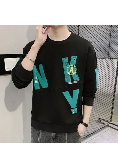 Startmore Startmoreilkbahar Ve Sonbahar Erkek Kazak Yuvarlak Boyun Yeni Patchwork Mektup Baskılı Hoodie Gevşek M Siyah