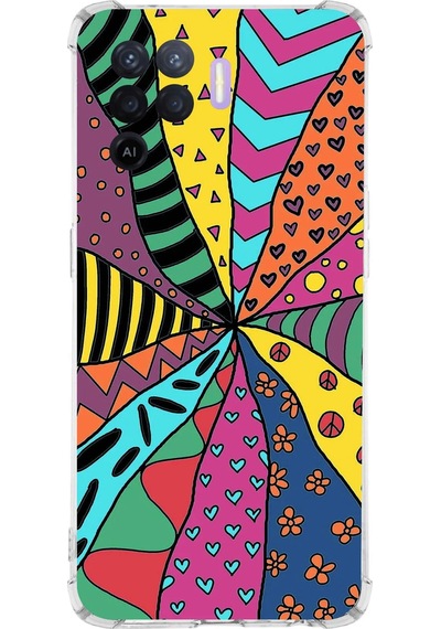 Oppo A94 Uyumlu Retro Color 4 Baskılı Şeffaf Köşe Korumalı Antişok Kılıf