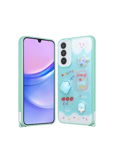 Zore Samsung Galaxy Uyumlu A05s Kılıf Parlayan Simli Kabartma Figürlü Omsy Cevze Kapak - Yeşil