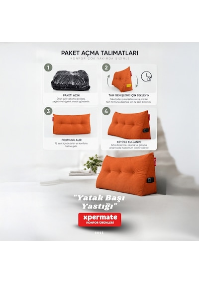 Yatak Başı Yastığı Sırt ve Bel Destek Yastığı 120 CM Yaslanma ve Dinlenme Yastığı Turuncu