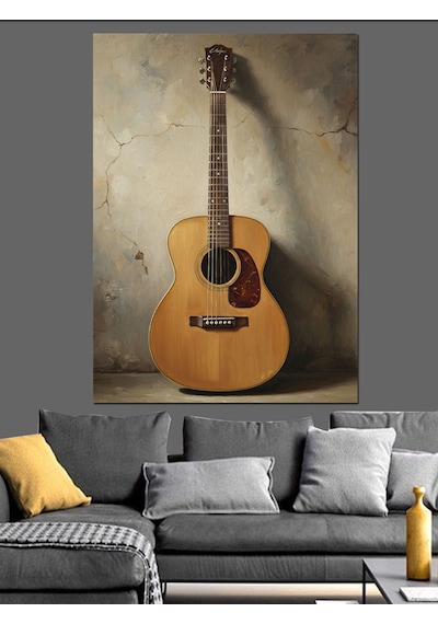 Ahşap Tablo Akustik Gitar Müzik Aleti Yiyecek Ve İçecek Tabloları