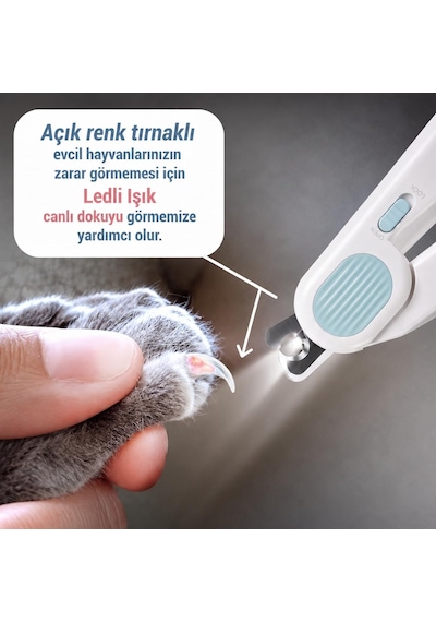 Işıklı Kedi Köpek Tırnak Makası Pet Evcil Hayvanları Için Korumalı Led'li Törpülü Tırnak Makası Mavi