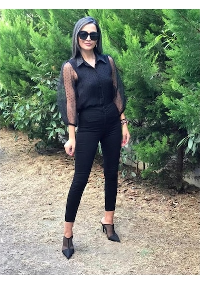 Forlady Siyah Arkası Dekolteli Gömlek