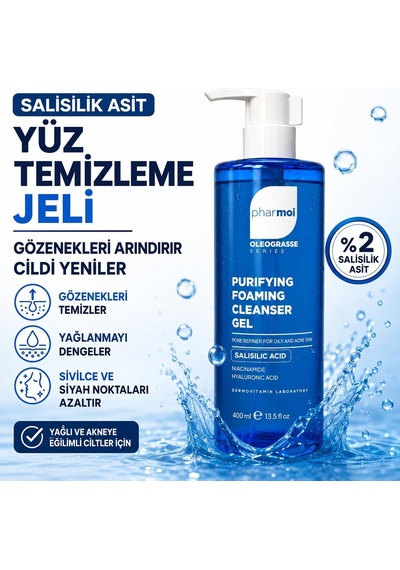 Salicylic Acid Foaming Cleanser Gel 400 Ml - Yağlı Ve Sivilceli Cilt Yüz Temizleme Jeli