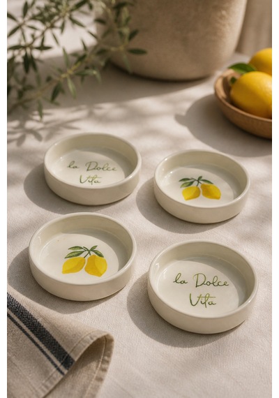 Vita Limon 4 Parça 13 Cm Seramik Çerezlik & Sosluk Kase Kahvaltılık Sunumluk Beyaz