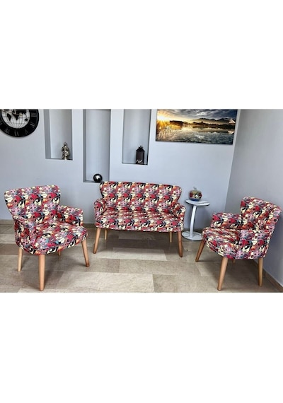 Azra Mobilya Çay Seti Koltuk Takımı - Cafe - Balkon - Bahçe - Ofis Mobilyası - Oturma Grubu Kırmızı