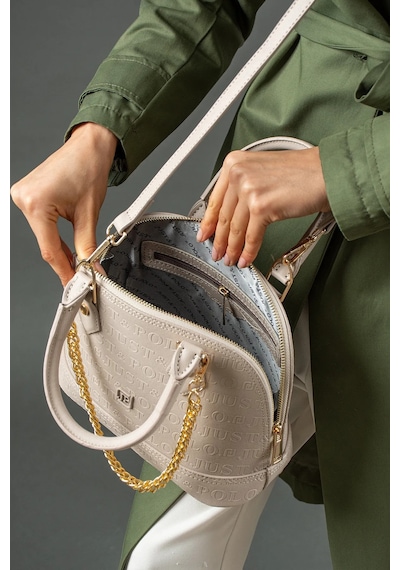 Just Polo Kadın Zincir Detaylı Lüks El Ve Omuz Çantası Shopper Ebat : 25x22 Cm Ekru