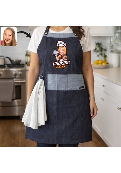 Bk Gift Kişiye Özel Karikatürlü Pamuk Denim Havlu Detaylı Mutfak Önlüğü -1, Aşçı Ve Şef Önlüğü, Ev Hediyesi Kobitmeyencom36595 Bk Gift Renkli