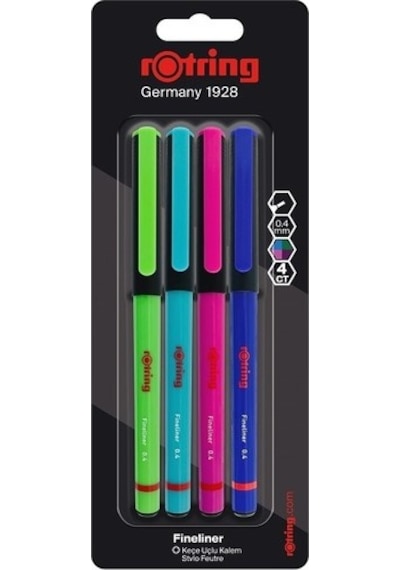 Rotring Fineliner Ince Keçe Uçlu Kalem 4'lü Canlı Renkler