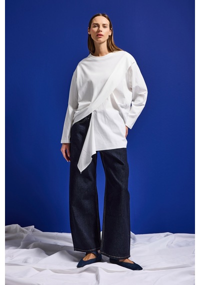 it's basic Kadın Beyaz W5 Oversize Çift Parça Tasarım Gömlek Sweatshirt