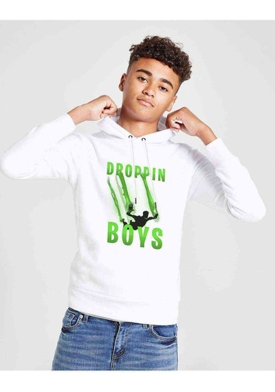 Tshirthane Fortnite Where We Droppin' Boys Green Baskılı Unisex Çocuk Sweat Beyaz