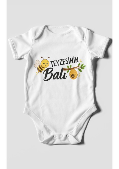 Morivokids Teyzesinin Balı Kısa Kollu Bebek Body %100 Pamuk Zbn225-kk Beyaz