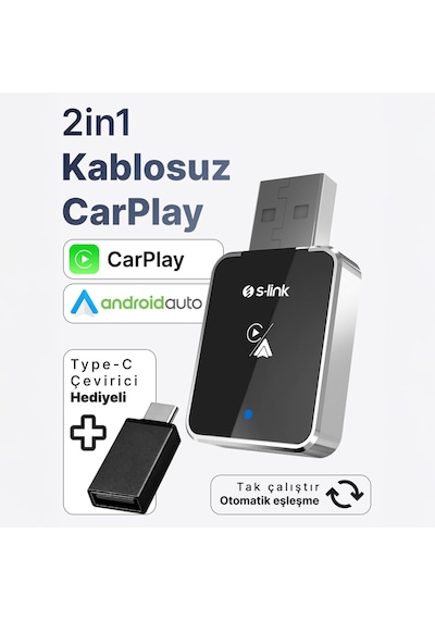 S-lınk Sl-car01, 2in1 Android Ve Apple Cihazlar, Kablosuz Android Auto Ve Carplay Adaptörü