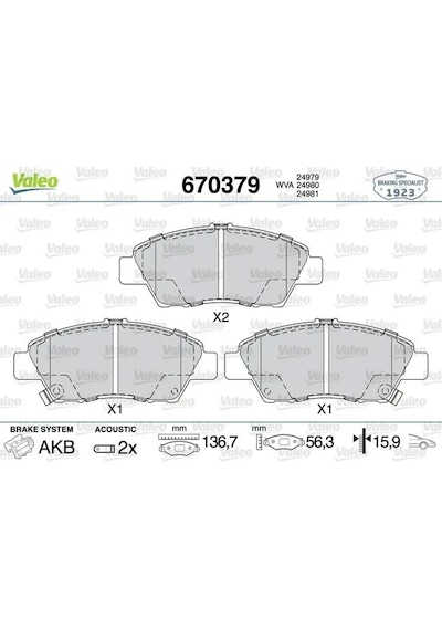 Honda Jazz 4 On Fren Balatasi 1.3 2015-2019 Valeo 670379