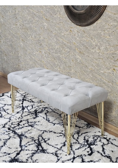 Zafir Gold Tel Ayaklı 90 Cm Puf Bench - Puf - Bench - Kasalı Oturak - Oturak - Yatak Ucu Puf Gri