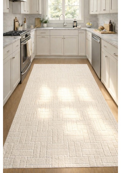 Raschel Carpet Yıkanabilir Leke Tutmaz Moopy Krem Dokuma Mutfak Halısı Kaymaz Taban Halı Mutfak Lp1001a Krem Krem