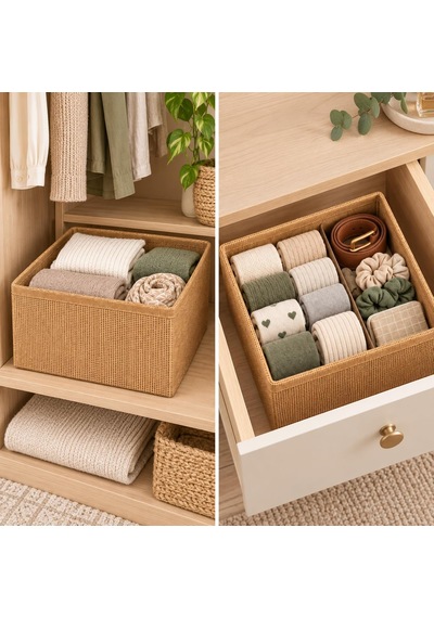 Harmony Jüt Tekli Organizer Katlanabilir Düzenleyici Jüt Sepet, 27 27 13 Cm, Bej