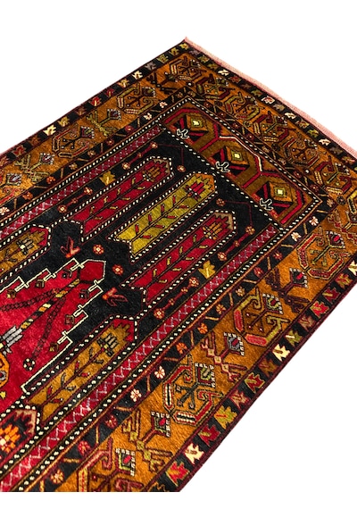 El Dokuma Eski Büyük Yahyalı Halısı 123x265 Kök Boya %100 Yün Halı Kırmızı