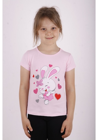 Toontoy Kids Toontoy Kız Çocuk Kalpli Tavşan Baskılı Tişört Pembe