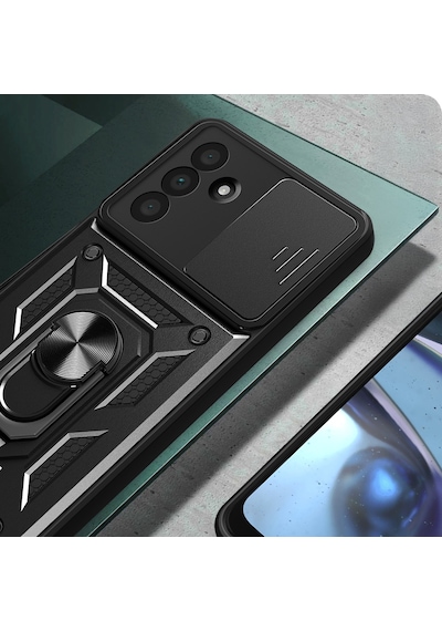 Galaxy A36 Uyumlu Kılıf Magnetik Standlı Kamera Korumalı Zore Sürgülü Vega Kapak -115438 Mavi