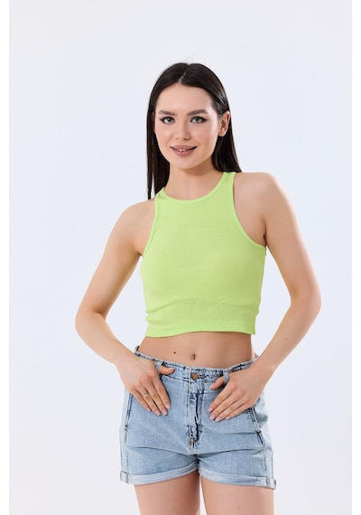 5'li Kadın Pamuklu Likralı Ribana Fitilli Crop Atlet Tişört 27120 Saks Mavi