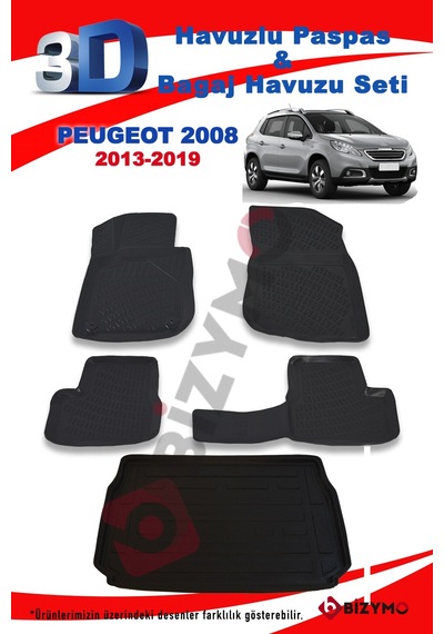 Peugeot 2008 2013-2019 Paspas ve Bagaj Havuzu Seti Siyah