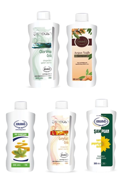 Ersağ Argan Aloe Vera + Bio + Papatya+ Greyfurt Şampuan Seti 5 x 300 ML