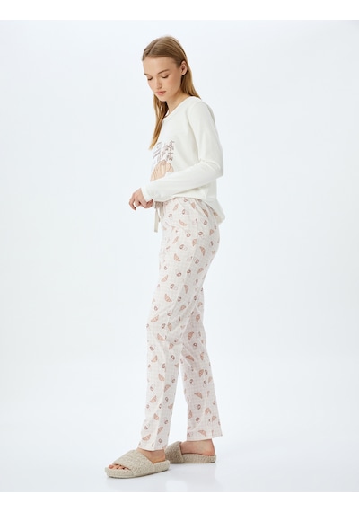 Koton Pamuklu Grafik Baskılı Pijama Takımı Gri 5wlk40066mk Gri
