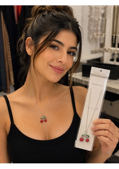 Kristal Görünüm Kiraz Kolye Gümüş