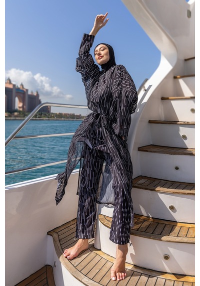 Remsa Mayo Remsa Tesettür Mayo Üzerine Tek Kaftan Kimono Pareo Rp006 Yasmin Siyah