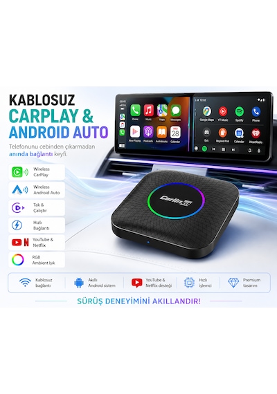 Carlinkit Tbox Max Ambient 13.0 8gb/128gb Kablosuz Carplay & Android Auto Diğer