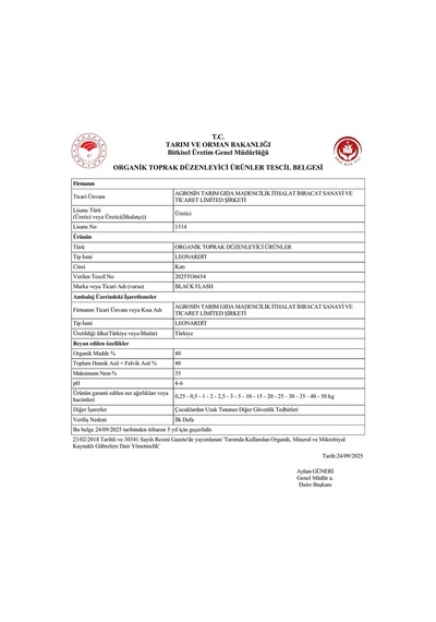 Agrosin Black Flash Leonardit Organik Toprak Düzenleyici Toz 25 kg